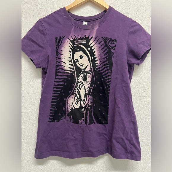 Vintage Virgin Mary Purple Bleach Design Tee - Picture 1 of 5